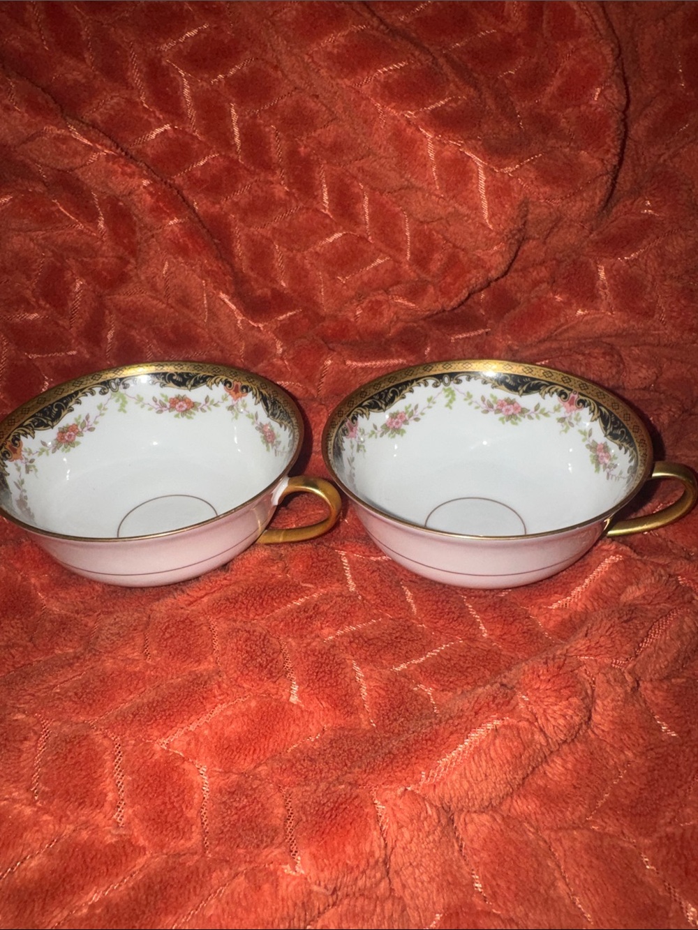 L. Lanternier & Co Limoges France Vintage Tea Cups Set Gold Trim Floral